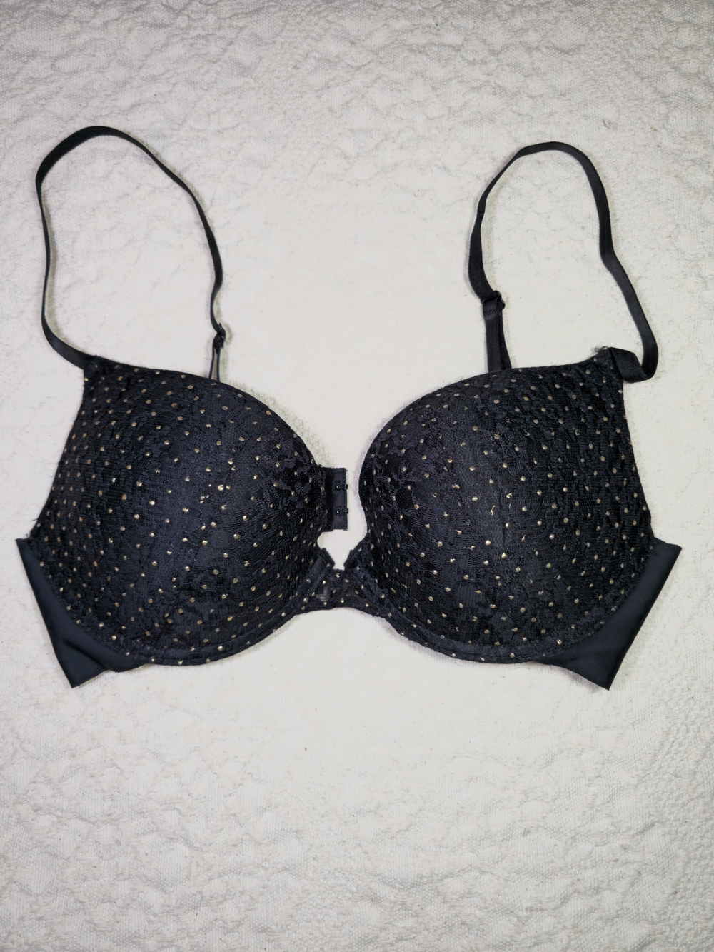 Adrienne Vittadini Studio Bra 36C Black & Gold Lace